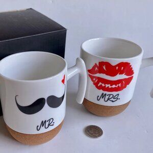New Mr & Mrs Ceramic Mugs with Cork Bottoms, Wedding & Valentine’s Gift for Him